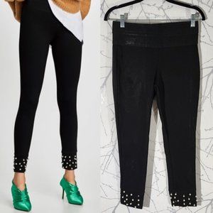 Zara Basic Black Ponte Knit High Rise Pearl Cuff Ankle Leggings